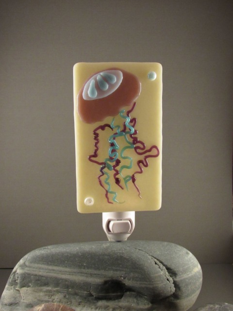 Jellyfish Hand-Crafted Blue & Purple Glass Night Light On French Vanilla - image 1
