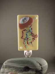 Jellyfish Hand-Crafted Blue & Purple Glass Night Light On French Vanilla - thumbnail 1