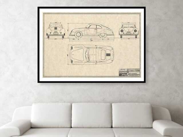 Classic Porsche 356/2 Stuttgart Coupe Blueprint Art Print - image 1