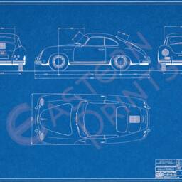 Classic Porsche 356/2 Stuttgart Coupe Blueprint Art Print - thumbnail 3
