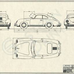 Classic Porsche 356/2 Stuttgart Coupe Blueprint Art Print - thumbnail 2