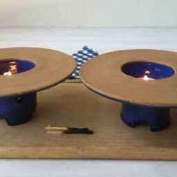 Ceramic Tealight Cup, Tea Light Holder, Blue Pottery, Ner Mitzvah Table Decor, Dinner Candle Holders, Shabbat Candleholder, Cup - thumbnail 2