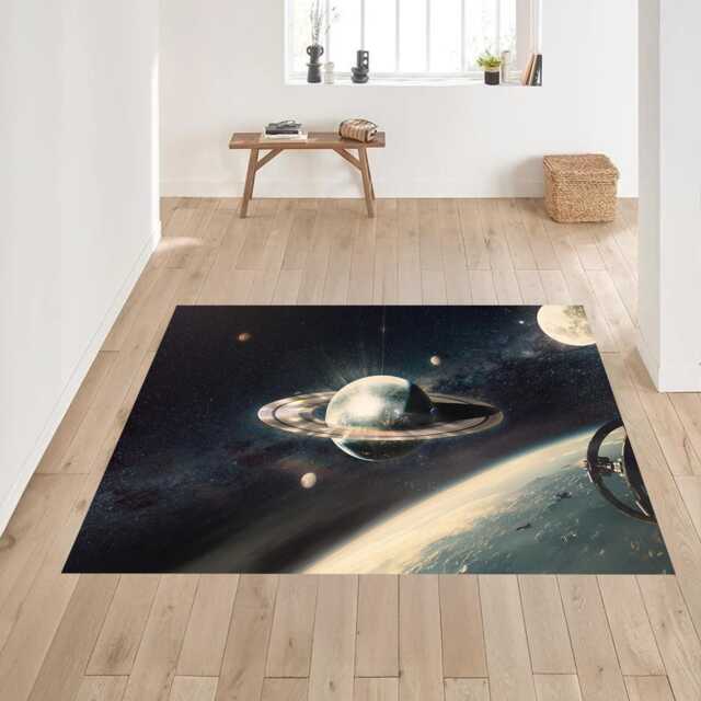 Saturn Cosmic Orbit Planet Space Art Rug & Tile Mat - image 1
