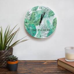 Tropical Leaf Personalised Wall Clock - Family New Home Gift Illustrated Acrylic - Gifting Knot UK Made - thumbnail 2