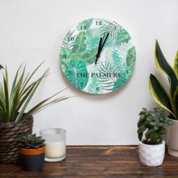 Tropical Leaf Personalised Wall Clock - Family New Home Gift Illustrated Acrylic - Gifting Knot UK Made - thumbnail 3