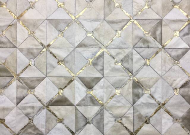 "Handmade Patchwork Cowhide Rug in Cream, Ivory & Gold - ""Canuelas" - image 1