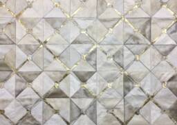 "Handmade Patchwork Cowhide Rug in Cream, Ivory & Gold - ""Canuelas" - thumbnail 1