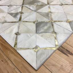 "Handmade Patchwork Cowhide Rug in Cream, Ivory & Gold - ""Canuelas" - thumbnail 3