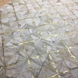 "Handmade Patchwork Cowhide Rug in Cream, Ivory & Gold - ""Canuelas" - thumbnail 2