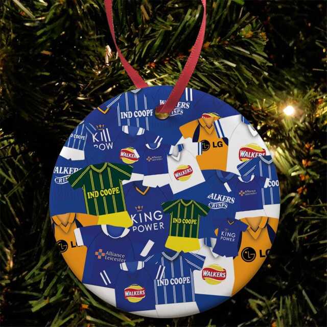 Leicester Kit Mash Retro Shirt Christmas Tree Decoration Bauble Flat Ceramic Great Gift Foxes City Etc Printed in The UK