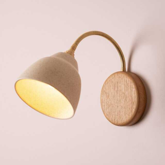 Speckled Cream Matt Flex Wall Light in Brass/Nickel, Ceramic & Oak - Small Element - image 1