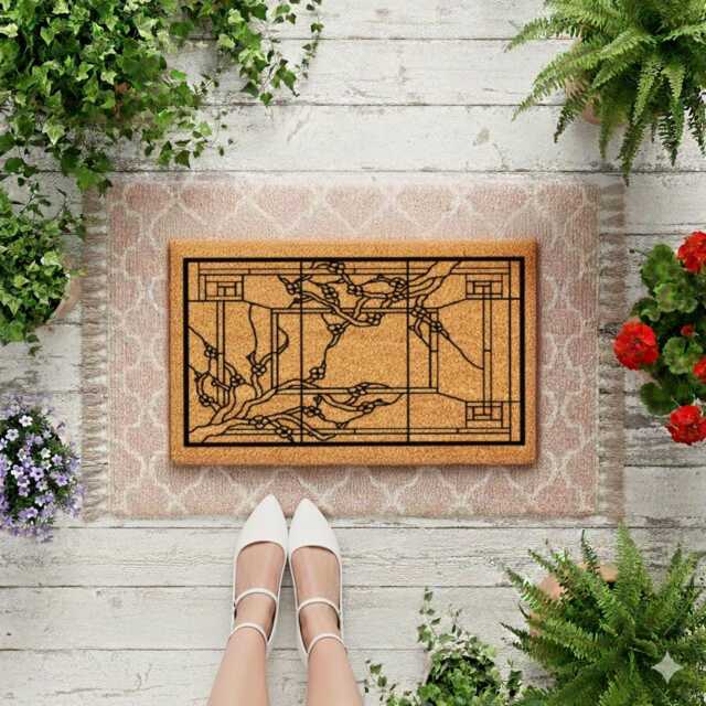 Cherry Blossom Doormat - Art Deco Porch Sign Stained Glass Rug - image 1