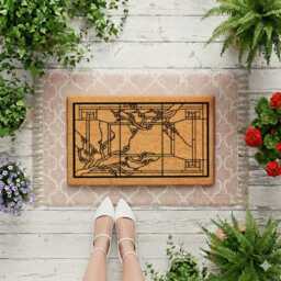 Cherry Blossom Doormat - Art Deco Porch Sign Stained Glass Rug