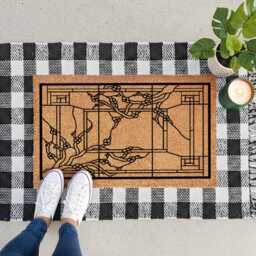 Cherry Blossom Doormat - Art Deco Porch Sign Stained Glass Rug - thumbnail 2