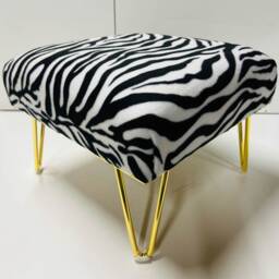 Handmade Zebra Print Footstool - Exotic Home Decor With Golden Legs - thumbnail 3