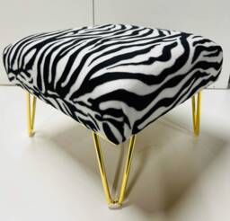 Handmade Zebra Print Footstool - Exotic Home Decor With Golden Legs