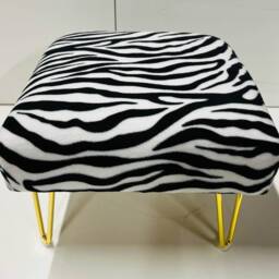 Handmade Zebra Print Footstool - Exotic Home Decor With Golden Legs - thumbnail 2