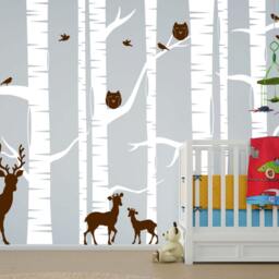Nursery Birch Tree Wall Decal Forest With Owl Birds & Deer Vinyl Sticker Removable Kids Decor Woodland White Art - 10 Trees 1323 - thumbnail 3