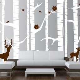 Nursery Birch Tree Wall Decal Forest With Owl Birds & Deer Vinyl Sticker Removable Kids Decor Woodland White Art - 10 Trees 1323 - thumbnail 2