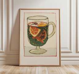 Mulled Wine Wall Art, Festive Drink Illustration, Warm Winter Kitchen Poster, Gouache Beverage Print, Cozy Holiday Home Decor - thumbnail 1