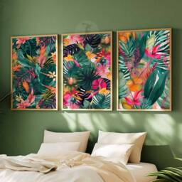 Floral Set Of 3 Posters, Boho Leaf Wall Print, Tropical Decor, Jungle Aesthetic, Art, Print - thumbnail 3