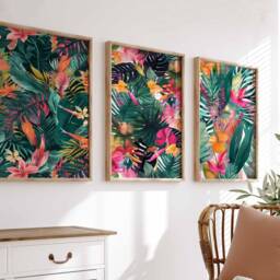 Floral Set Of 3 Posters, Boho Leaf Wall Print, Tropical Decor, Jungle Aesthetic, Art, Print - thumbnail 2