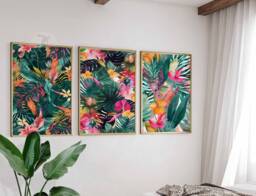 Floral Set Of 3 Posters, Boho Leaf Wall Print, Tropical Decor, Jungle Aesthetic, Art, Print - thumbnail 1