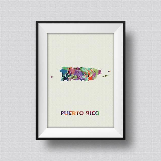 Puerto Rico Watercolor Map Art Print Ink Splash Poster Canvas