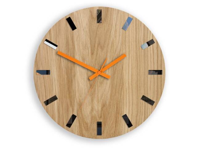 Wood Wall Clock, Silent Wooden Modern Clock For Office, Orange Clock Hands - image 1