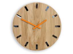 Wood Wall Clock, Silent Wooden Modern Clock For Office, Orange Clock Hands