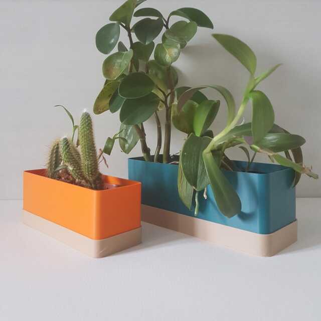 The Flora Indoor Planter, Rectangular Plant Pot With Drip Tray - image 1