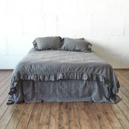 Handmade Linen Ruffle Duvet Cover Queen, King, Twin Sizes Bedding - thumbnail 1