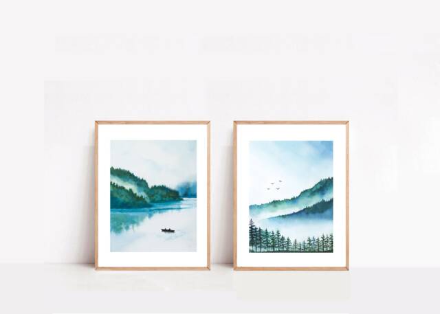 Misty Forest Watercolor Print Set Canadian Landscape Wall Art - image 1