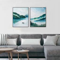 Misty Forest Watercolor Print Set Canadian Landscape Wall Art - thumbnail 3