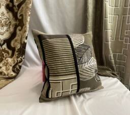 Printed Linen Pillow Cover Bohemian Brown Taupe Design - 20x20 - thumbnail 1