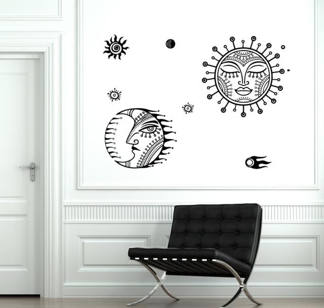 Wall Decal Sun Moon Universe Space Stars Cool Mural Vinyl Sticker 1856Dz - image 1