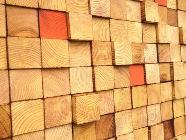 Reclaimed Pine Wood Wall Art - Geometric Tile Mosaic - image 1
