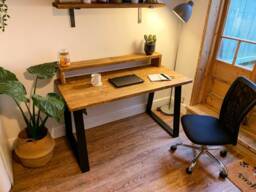 Rustic Computer Desk Reclaimed Wood With Black Trapezium Legs
