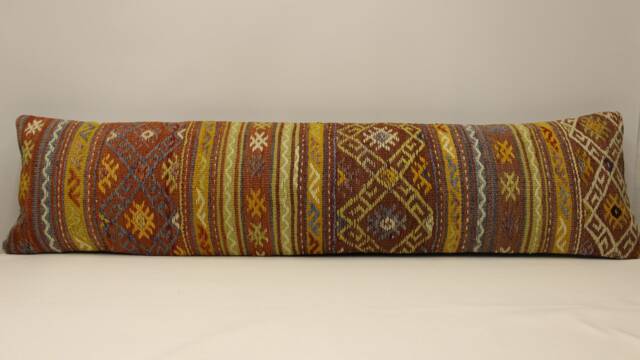 Vintage Kilim Pillow Cover, Wool Lumbar Pillow, Boho Home Decor - 12x48 - image 1
