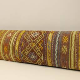 Vintage Kilim Pillow Cover, Wool Lumbar Pillow, Boho Home Decor - 12x48 - thumbnail 3