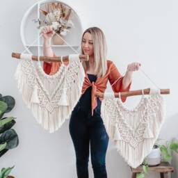 Medium Macrame Wall Hanging - Boho Decor Neutral Home Handmade Cotton Fibre Art - thumbnail 4