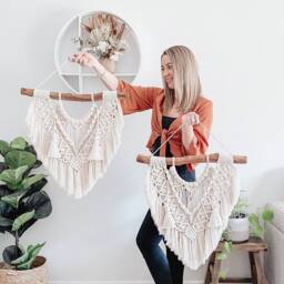 Medium Macrame Wall Hanging - Boho Decor Neutral Home Handmade Cotton Fibre Art - thumbnail 2