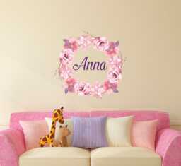 Girl Name Wall Decal, Nursery Vinyl Sticker, Personalized Decals, Floral Stickers, Kids Mural Ba7 - thumbnail 1