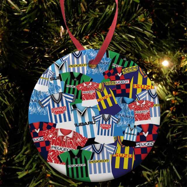 Coventry Kit Mash Retro Shirt Christmas Tree Decoration Bauble Flat Ceramic Great Gift City Etc Printed in The UK