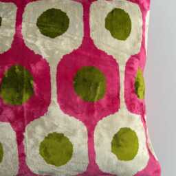 Silk Velvet Cushion Cover, Pink Ogival Ikat Pillow, Turkish Italian Jacquard Cushion, Decorative Pillow 16''x16''/40x40 cm - thumbnail 2