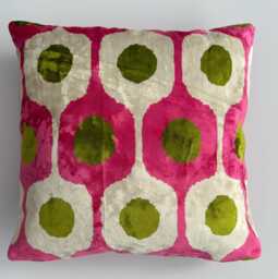 Silk Velvet Cushion Cover, Pink Ogival Ikat Pillow, Turkish Italian Jacquard Cushion, Decorative Pillow 16''x16''/40x40 cm - thumbnail 1