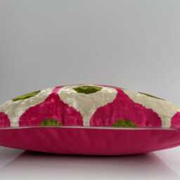 Silk Velvet Cushion Cover, Pink Ogival Ikat Pillow, Turkish Italian Jacquard Cushion, Decorative Pillow 16''x16''/40x40 cm - thumbnail 3