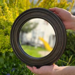 Wood Frame Round Mirror Living Room, Modern Wall Mirror, Decorative For Bathroom, Round Hanging Art Deco Circle - thumbnail 3