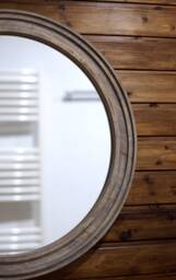 Wood Frame Round Mirror Living Room, Modern Wall Mirror, Decorative For Bathroom, Round Hanging Art Deco Circle