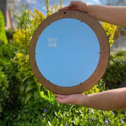 Wood Frame Round Mirror Living Room, Modern Wall Mirror, Decorative For Bathroom, Round Hanging Art Deco Circle - thumbnail 4